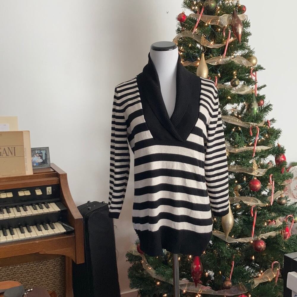 Pink Rose Cream and Black Striped Sweater, Size L